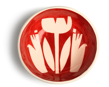 Red Bowl with Birds