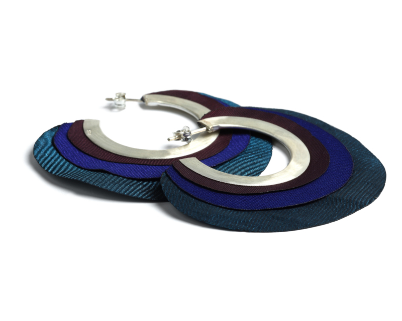 Earrings Taffeta Large Hoop Blue 1