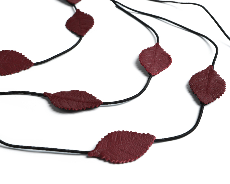 Κολιέ Δερμάτινα Φύλλα Μπορντό 1