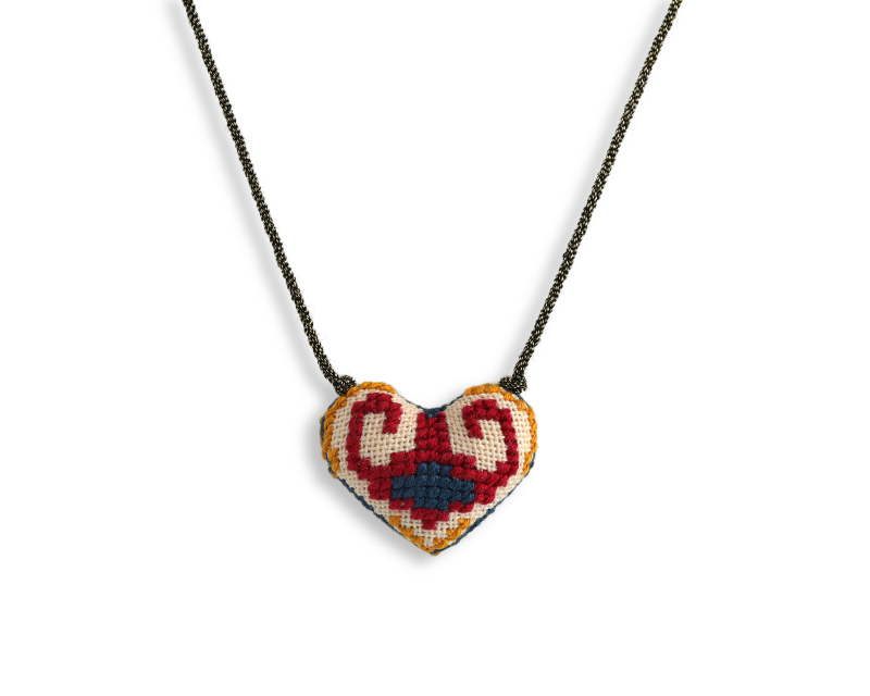 Embroidered Heart Pendant Red