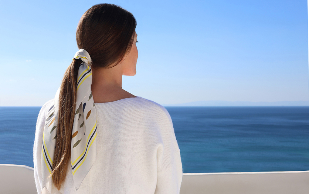 Olive leaves silk scarf 68x68cm 2