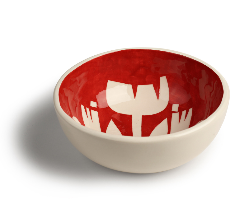 Red Bowl with Birds 1
